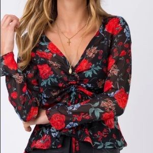 Princess Polly Rose Sheer Ruched Top, size US 8